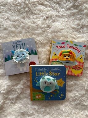 Trio of Board Finger Puppet Books - Taco Tuesday, Itty Bitty Yeti & Twinkle